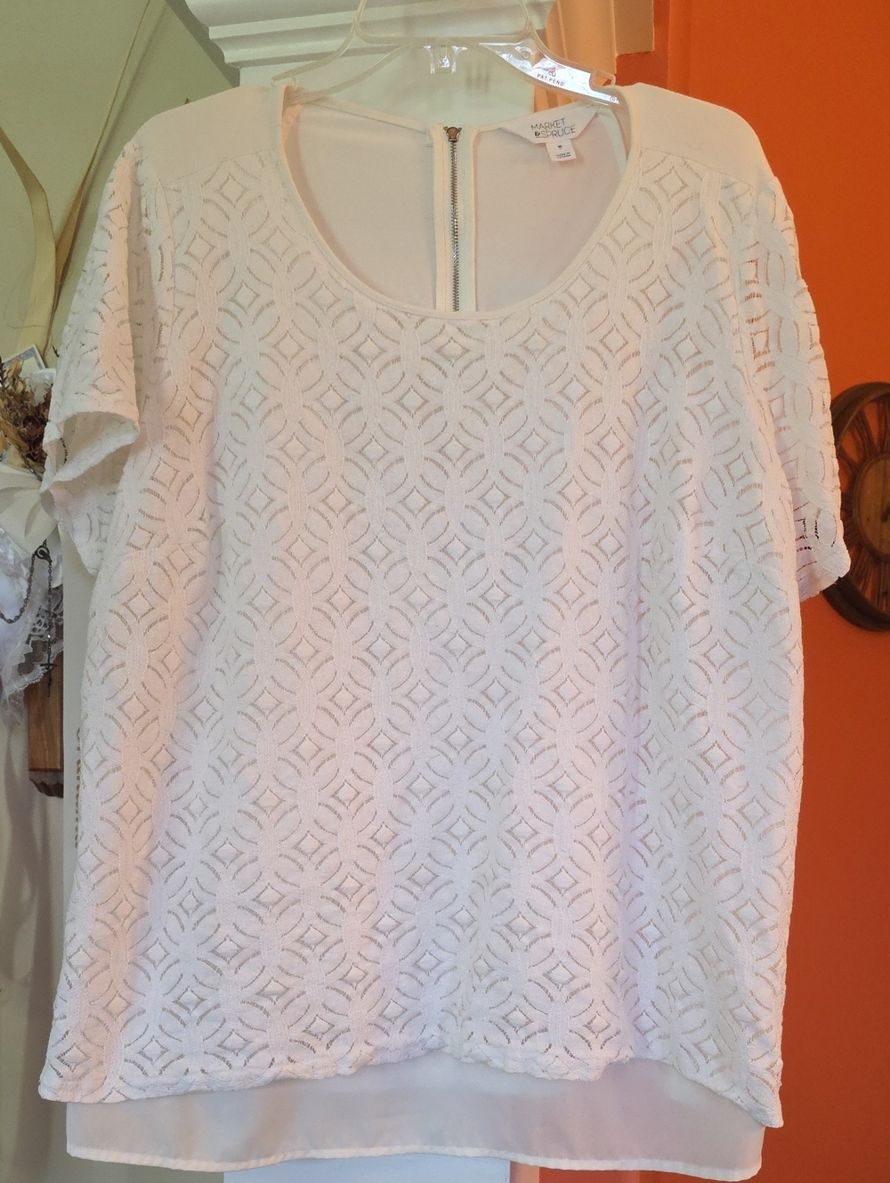 Market & Spruce White Hans Crochet Front Mixed Material Top-STITCH FIX